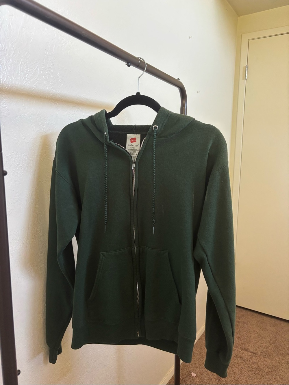 Hanes Dark Green Zip-Up Hooded Sweatshirt